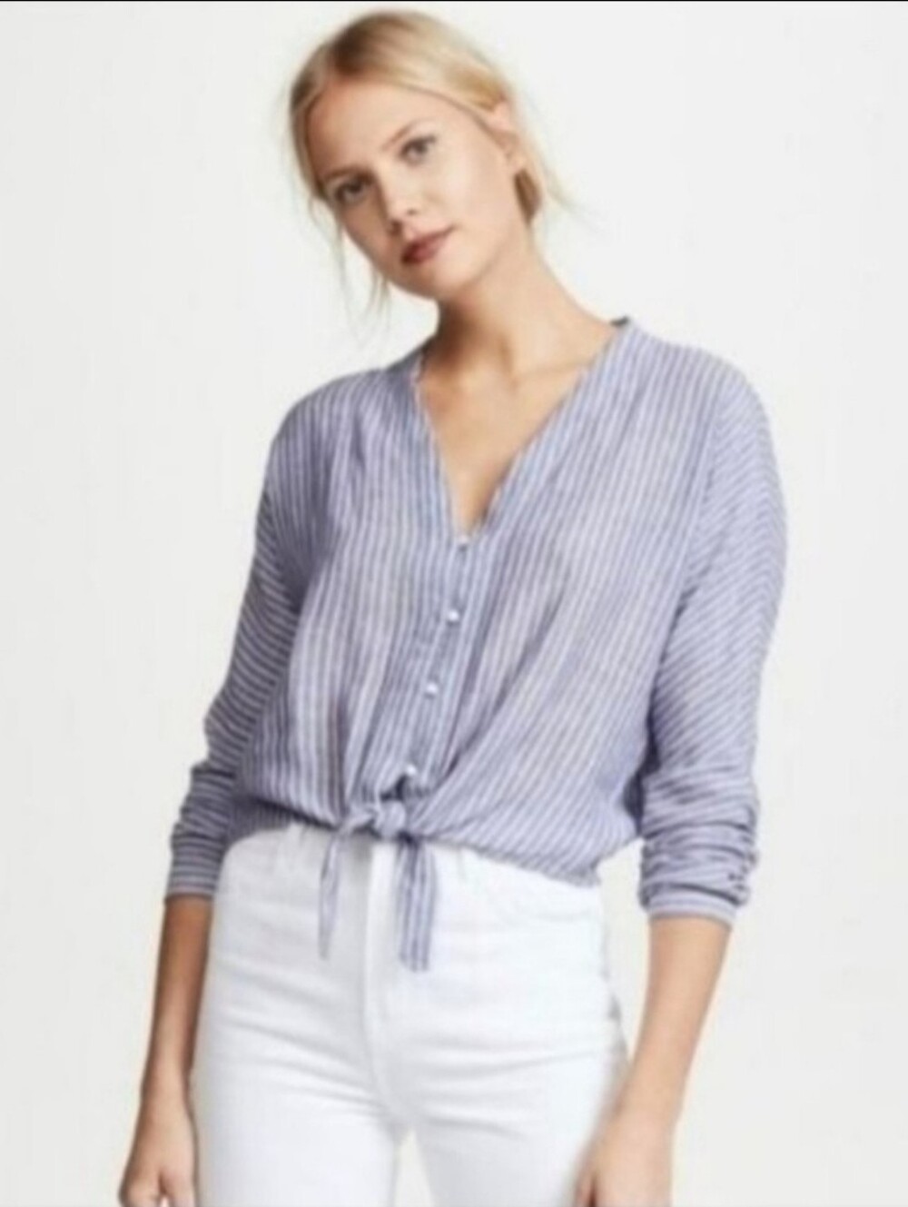 RAILS Sloane Azure Striped Blue Tie-Front Button Up V-Neck Blouse Sz Medium - Picture 10 of 10
